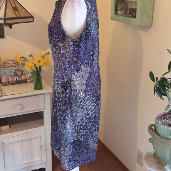 Connected Apparel Purple Feathery Dress. Patchwork. Feathers. Arabesque. - Picture 4 of 10